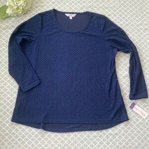 NWT Rebecca Malone Navy Clip Dot Blouse 1X
